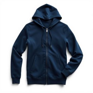 Navy Blue black activewear jacket lounge hoodie on white background, hyperrealistic studio photo.