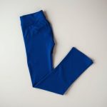Royal Blue wide leg yoga pants, plus size leggings with pockets, flat lay on neutral background.