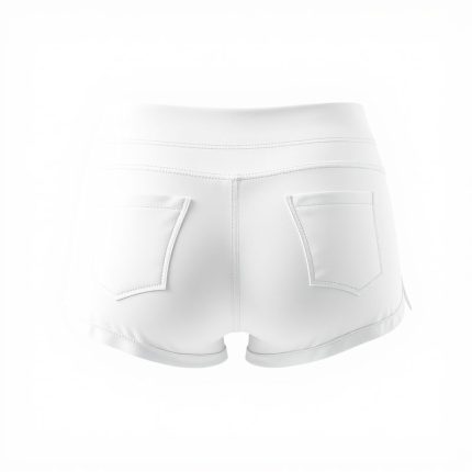 White yoga pants shorts with scrunch bum detail, studio shot on white background.