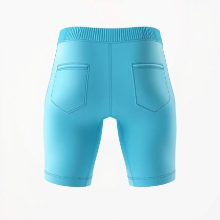 Sky Blue seamless black bike shorts with pockets on a white studio background.