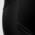 Close-up of high waist black bike shorts womens, showcasing Silk Blend fabric texture and premium stitching detail.