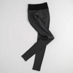 Flat lay of black high waisted leggings with pockets yoga pants womens in Heather Grey, neatly folded on a neutral surface.