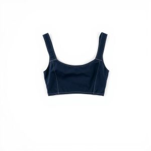 Navy Blue chocolate crop top by Laguna Clothing on a white background.