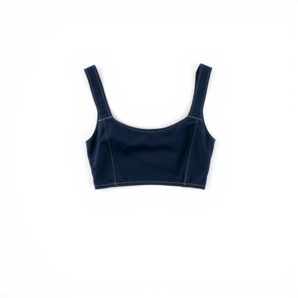 Navy Blue chocolate crop top by Laguna Clothing on a white background.
