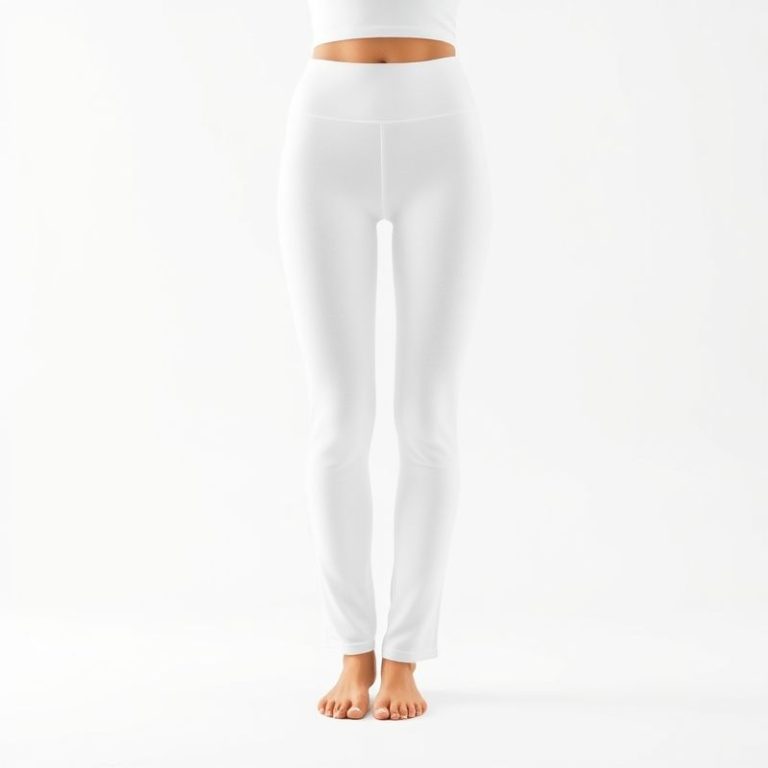 White Circuit yoga pants made from organic knit fabric on a white background.