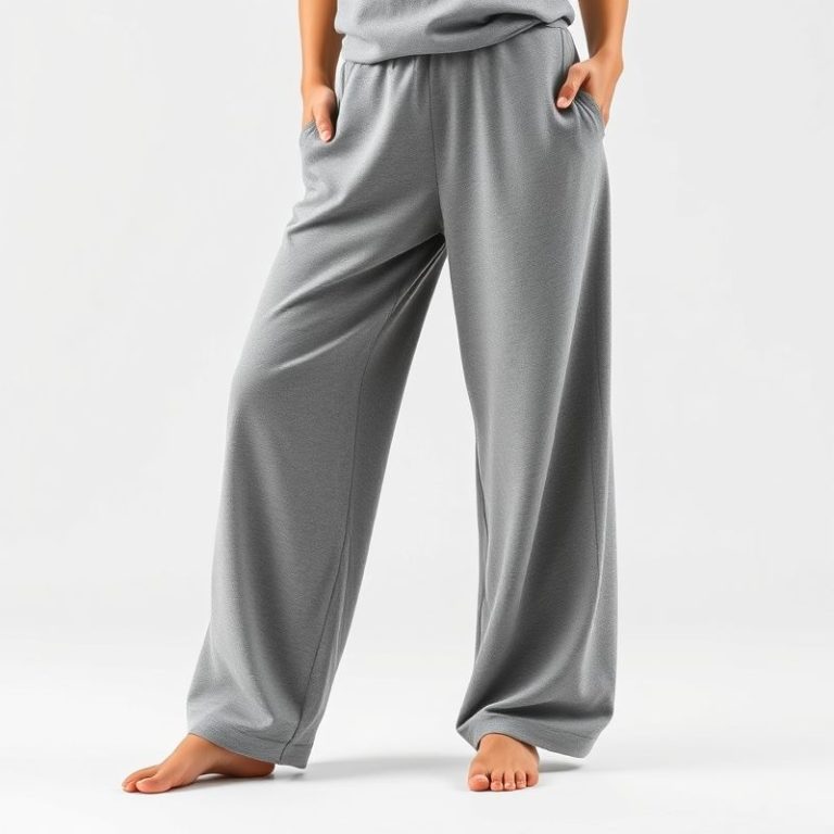 Heather Grey cotton yoga pants, wide leg style, on a white background.