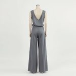 Back view of Heather Grey wide leg cotton yoga pants on a model, studio shot.