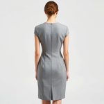 Back view of the Heather Grey first muse dress, modelled in a studio.