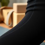 Close-up of the fabric texture and stitching on flare black yoga pants, highlighting quality material and design details.