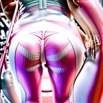 A model wearing flare yoga pants womens high waisted scrunch bum leggings in pastel pink, back view, white background.