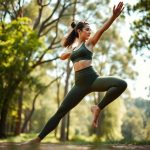 Woman in Olive Green sustainable leggings performing yoga in an Australian park.