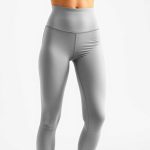 High waisted yoga pants in Heather Grey, made from organic cotton.