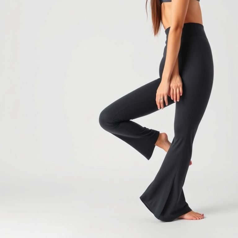 High waisted yoga pants women in charcoal, flare leg style, studio shot on white background.
