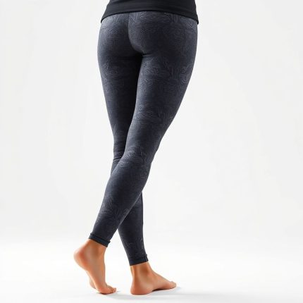 Patterned yoga pants in a stylish Charcoal colour on a clean white background.
