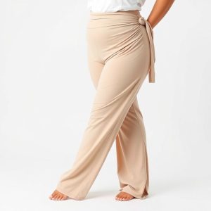 Beige Aura Wrap plus size yoga pants Australia on a white background.