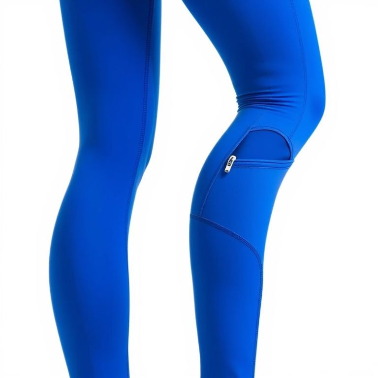 Royal Blue running tights with pockets, leggings with phone pocket, studio photo on white background.