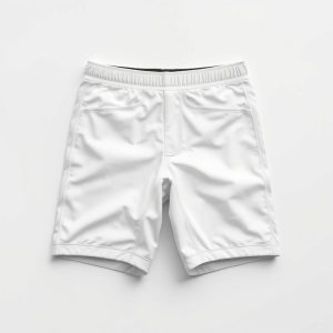 Warrior 111 Christmas bike shorts in white, hyperrealistic studio photo on pure white background.
