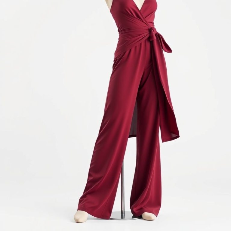 Burgundy wide leg yoga pants and a lululemon wrap top on a clean white background.