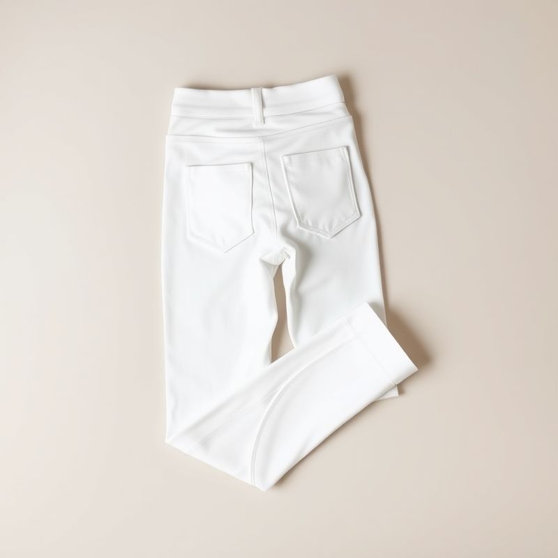White scrunch bum workout pants with pockets, neatly folded on a neutral surface, top-down flat lay view.