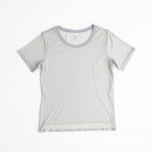 Heather Grey see-through yoga tshirt on a clean white studio background.