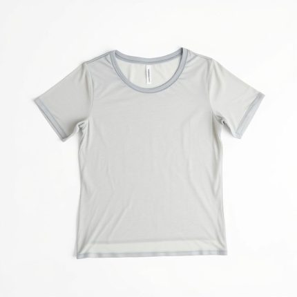 Heather Grey see-through yoga tshirt on a clean white studio background.