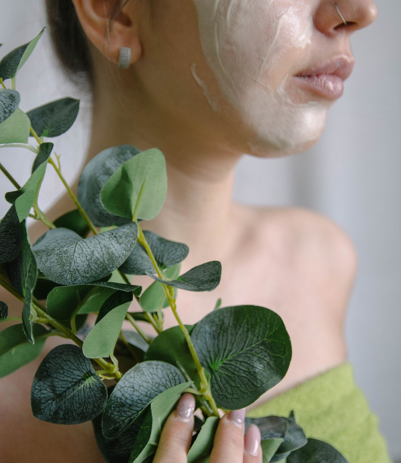 Fresh skin and eucalyptus leaves